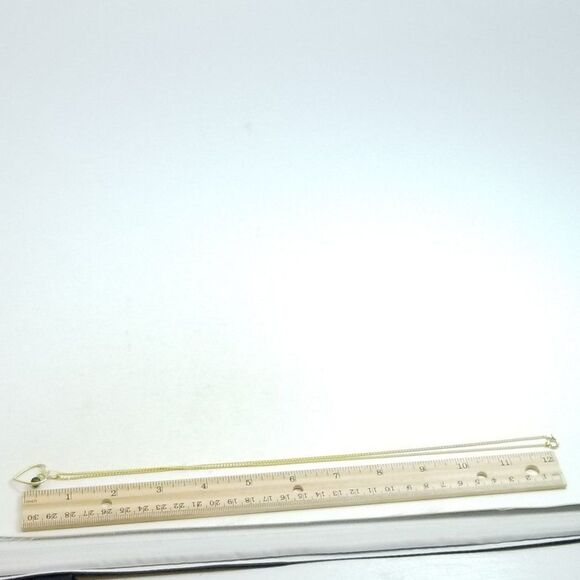 Vintage Gold Tone Heart Shape Pendant Necklace, Green Bead Center, Estate - Picture 4 of 5